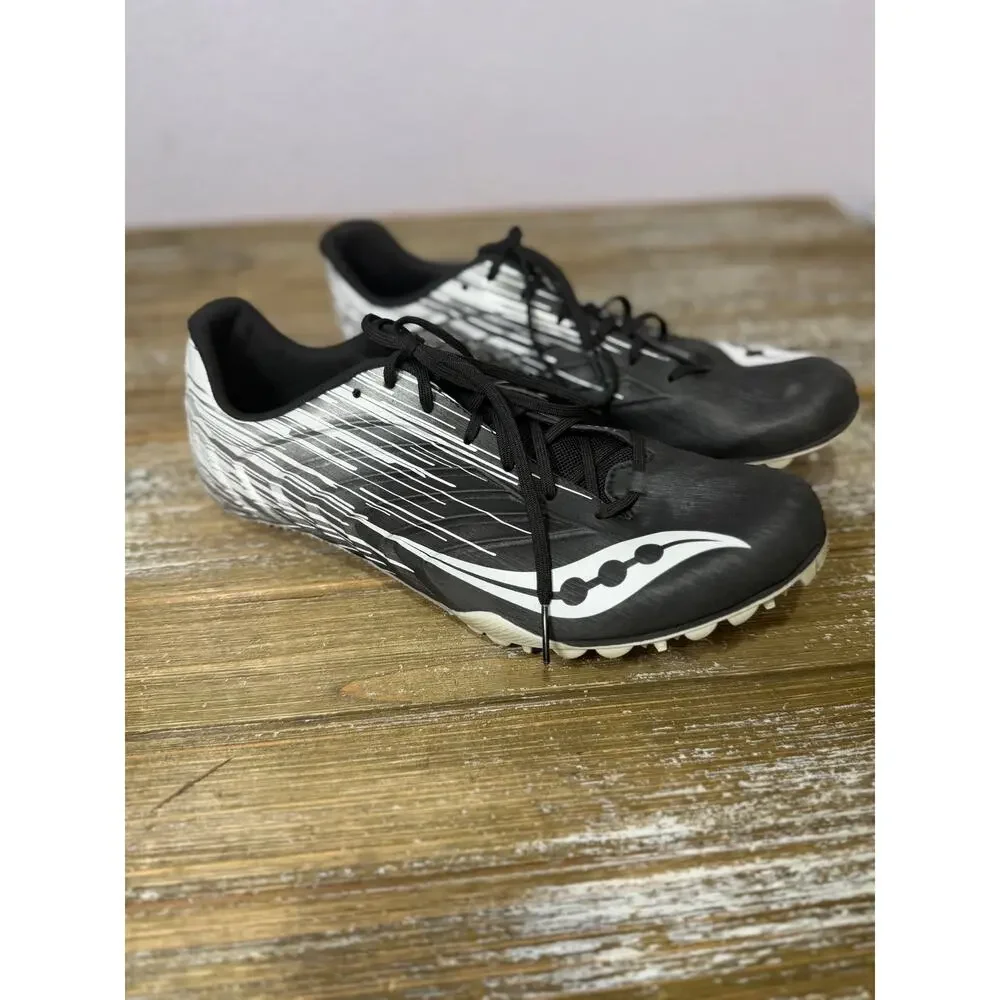 Saucony Track Spikes Men’s 9.5 Black White Sprint‎ Racing Athletic Shoes